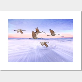 Sandhill Crane and Purple Sunset Posters and Art